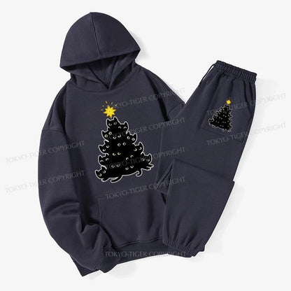 Tokyo-Tiger Black Cat Christmas Tree Fleece Lined Hoodie Set