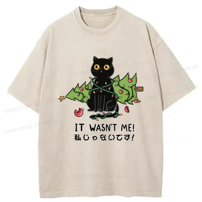 Tokyo-Tiger Cat Destroys Christmas Tree Washed T-Shirt