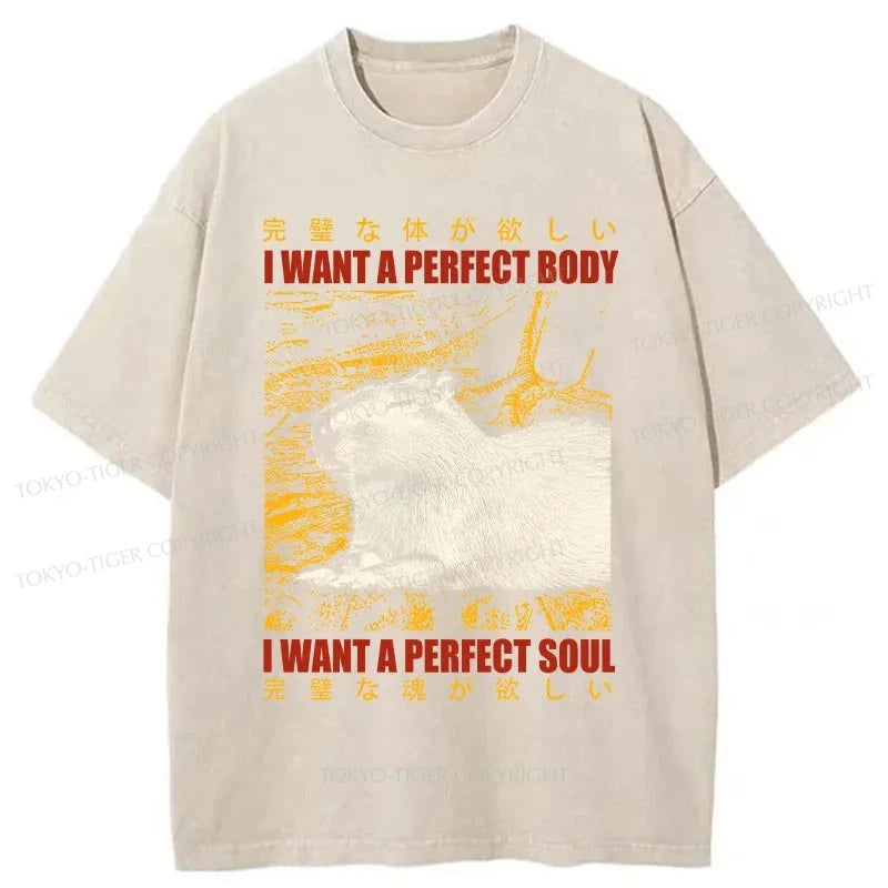 Tokyo-Tiger Capybara Who Wants The Perfect Body Washed T-Shirt