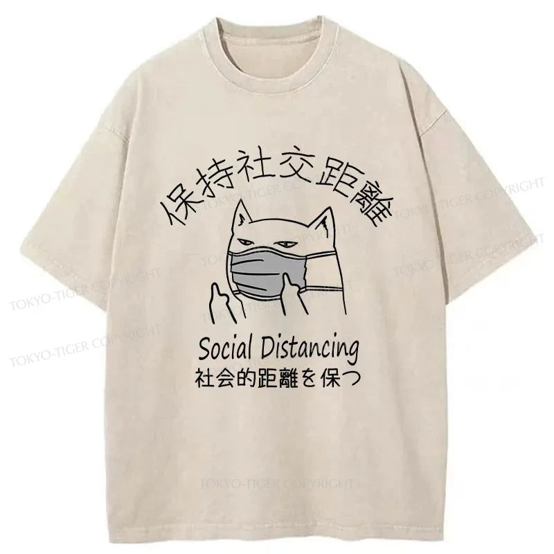 Tokyo-Tiger Social Distancing Cat Washed T-Shirt