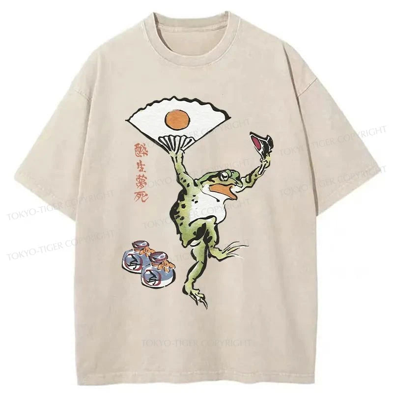 Tokyo-Tiger Dancing Frog Japanese Washed T-Shirt