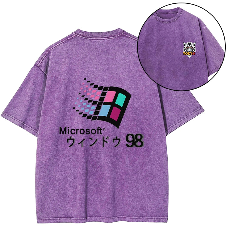 Tokyo-Tiger Microsoft Windows 98 Front Back Washed T-Shirt