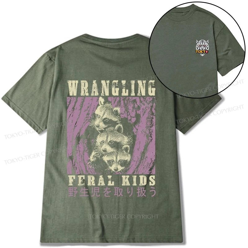 Tokyo-Tiger Wrangling Feral Raccoon Kids Front Back Classic T-Shirt