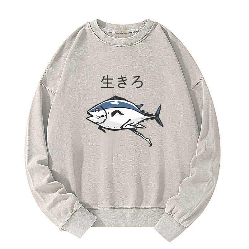 Tokyo-Tiger Running Fish Washed Sweatshirt