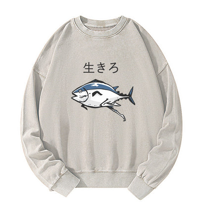 Tokyo-Tiger Running Fish Washed Sweatshirt