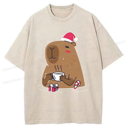 Tokyo-Tiger Santa Capybara In Christmas Washed T-Shirt