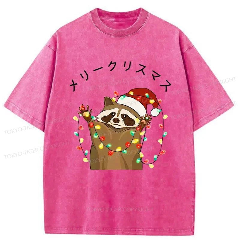 Tokyo-Tiger Raccoon Christmas Washed T-Shirt