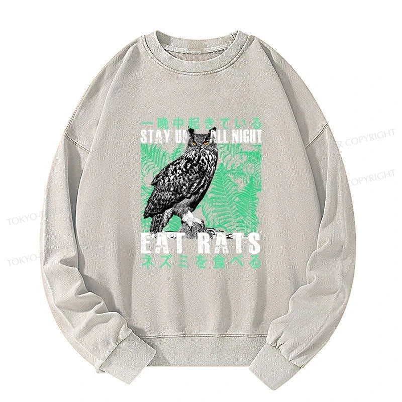 Tokyo-Tiger Owls Prey On Rats At Night Washed Sweatshirt