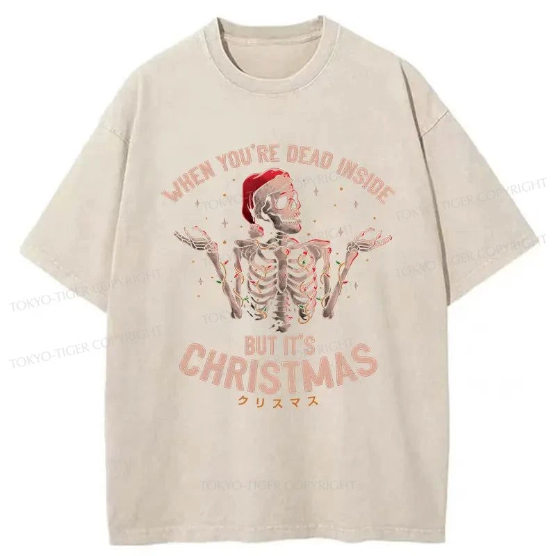 Tokyo-Tiger Skeleton Christmas Washed T-Shirt