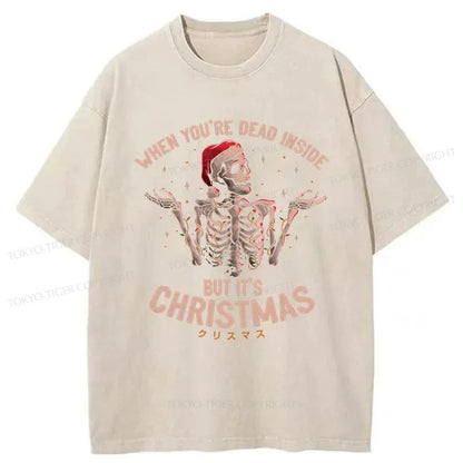 Tokyo-Tiger Skeleton Christmas Washed T-Shirt