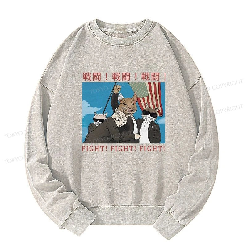 Tokyo-Tiger Fight Cat Japanese Washed Sweatshirt