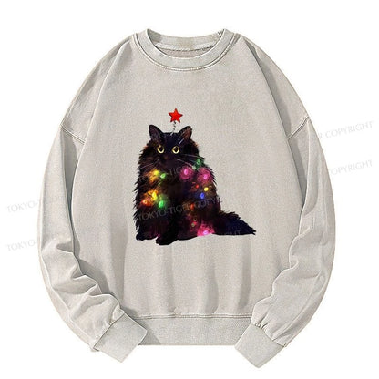 Tokyo-Tiger Christmas Lights Cat Washed Sweatshirt