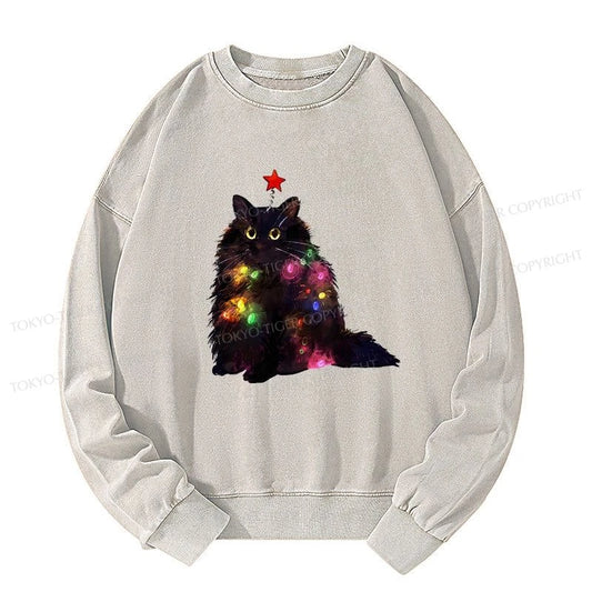 Tokyo-Tiger Christmas Lights Cat Washed Sweatshirt