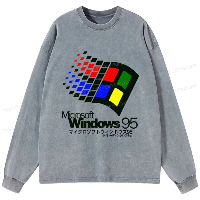 Tokyo-Tiger Windows 95 Logo Washed Long Sleeve T-Shirt