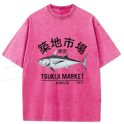 Tokyo-Tiger Japanese Tsukiji Market Retro Washed T-Shirt