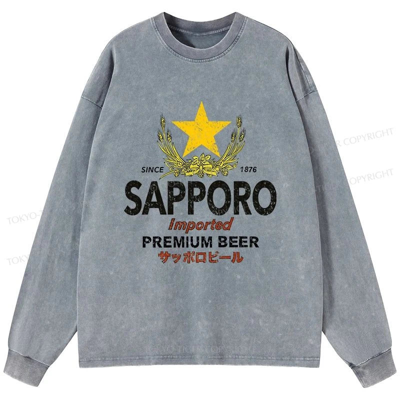 Tokyo-Tiger Sapporo Beer Star Japanese Washed Long Sleeve T-Shirt