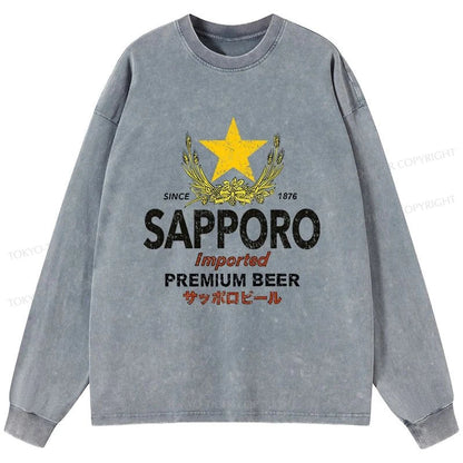 Tokyo-Tiger Sapporo Beer Star Japanese Washed Long Sleeve T-Shirt