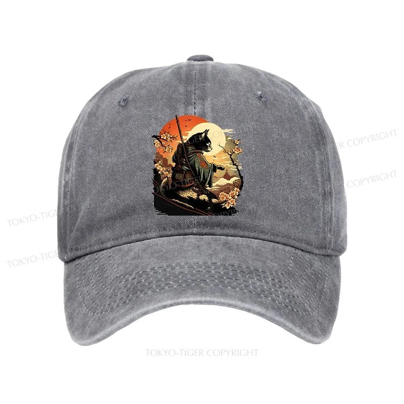 Tokyo-Tiger Cat Ninja Ukiyo-e Anime Style Samurai Washed Cap