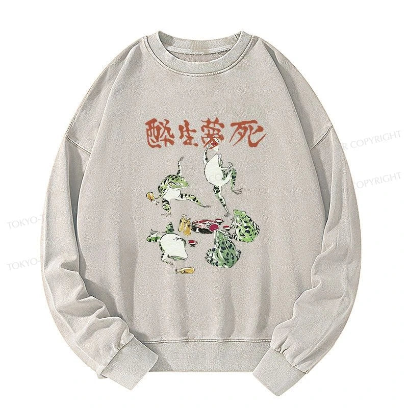 Tokyo-Tiger Japanese Frog Osake Kanji Washed Sweatshirt