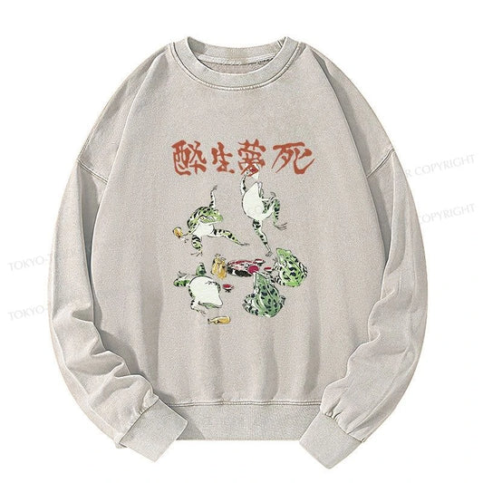 Tokyo-Tiger Japanese Frog Osake Kanji Washed Sweatshirt