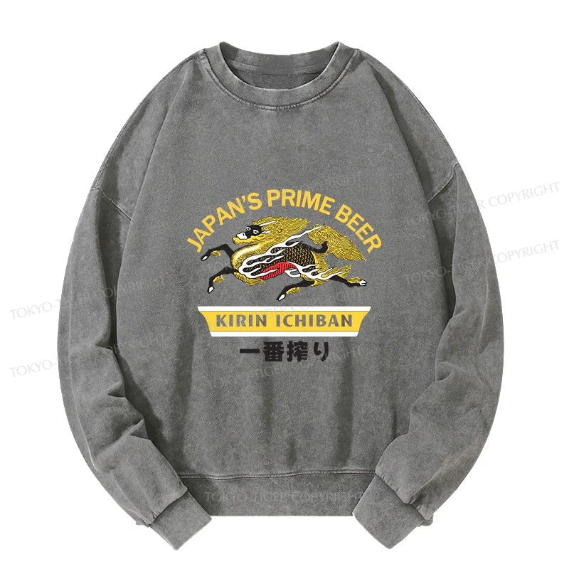 Tokyo-Tiger Kirin Ichiban Beer Logo Japanese Washed Sweatshirt