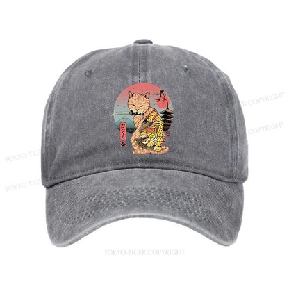 Tokyo-Tiger Katana Cat Tattoo Washed Cap