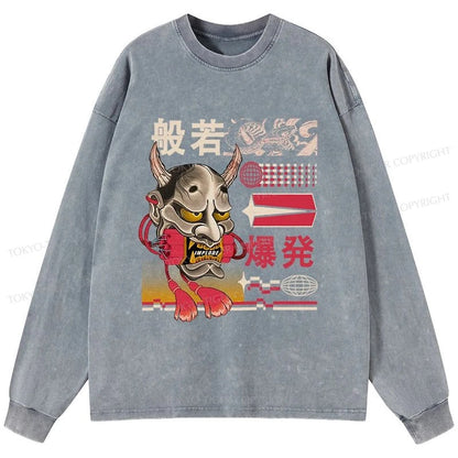 Tokyo-Tiger Hannya Mask Japanese Washed Long Sleeve T-Shirt