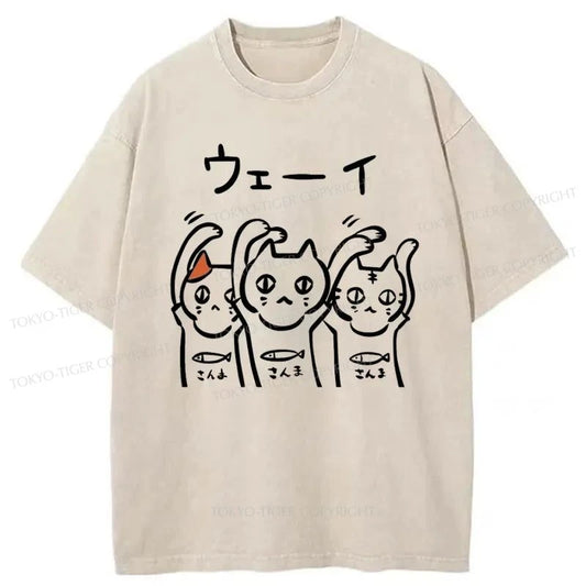 Tokyo-Tiger Rocking Kitty Japanese Washed T-Shirt