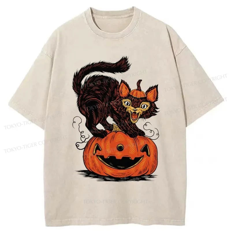 Tokyo-Tiger Fierce Cats And Pumpkins Washed T-Shirt