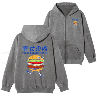 Tokyo-Tiger Tokyo Burger Run Japanese Washed Zip Hoodie