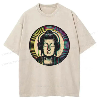 Tokyo-Tiger Buddha With Headphones Washed T-Shirt