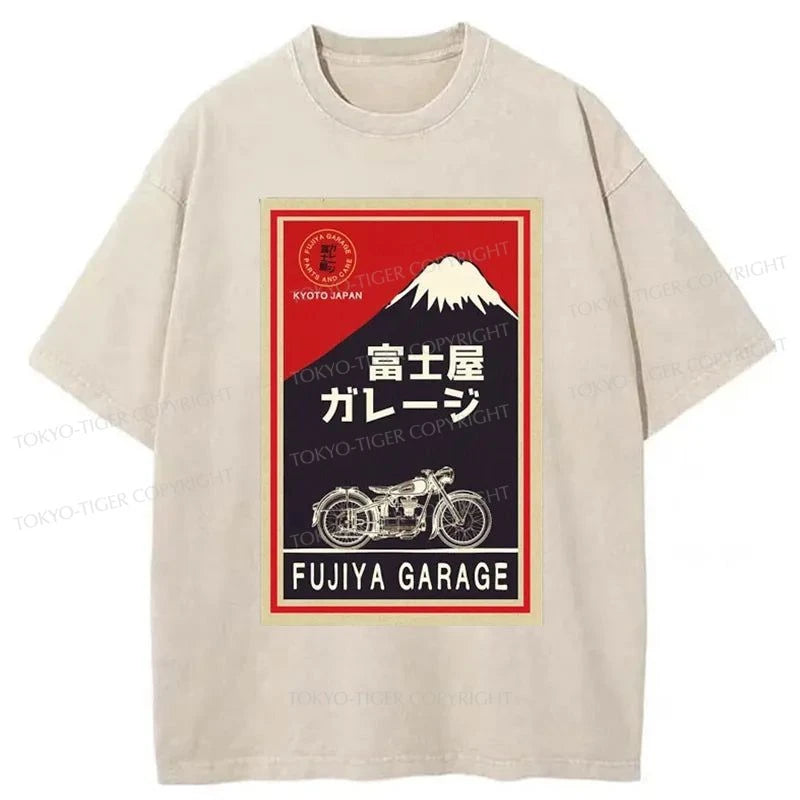 Tokyo-Tiger Motorcycles And Mount Fuji Washed T-Shirt