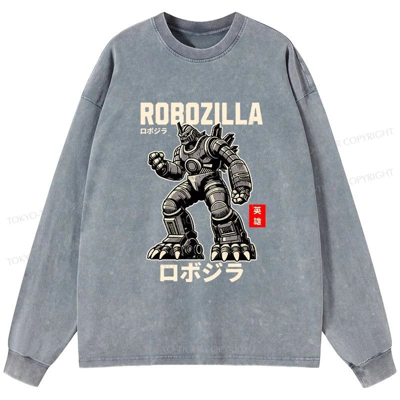 Tokyo-Tiger Robozilla Vintage Manga Anime Washed Long Sleeve T-Shirt