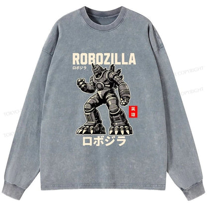 Tokyo-Tiger Robozilla Vintage Manga Anime Washed Long Sleeve T-Shirt