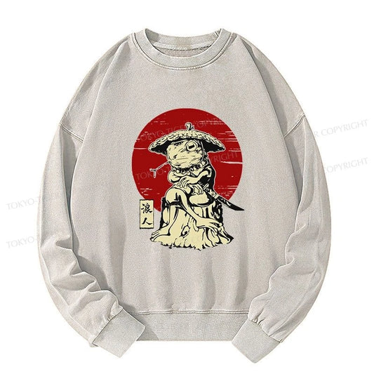 Tokyo-Tiger Rounin Japanese Frog Samurai Washed Sweatshirt