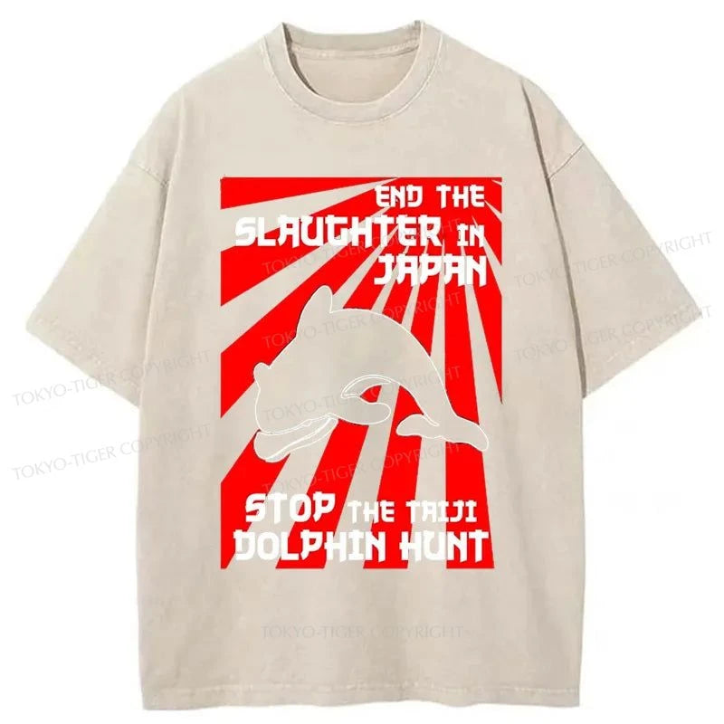 Tokyo-Tiger Protest The Taiji Dolphin Hunt Washed T-Shirt