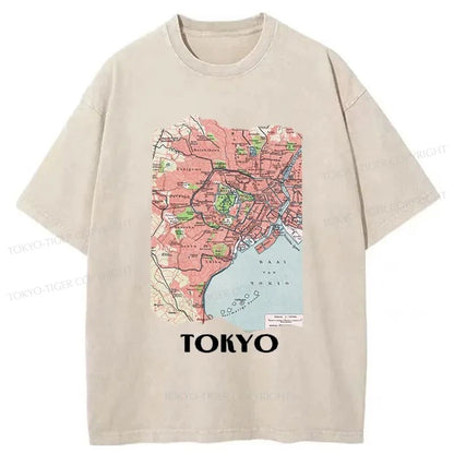 Tokyo-Tiger Tokyo City Vintage Map Washed T-Shirt