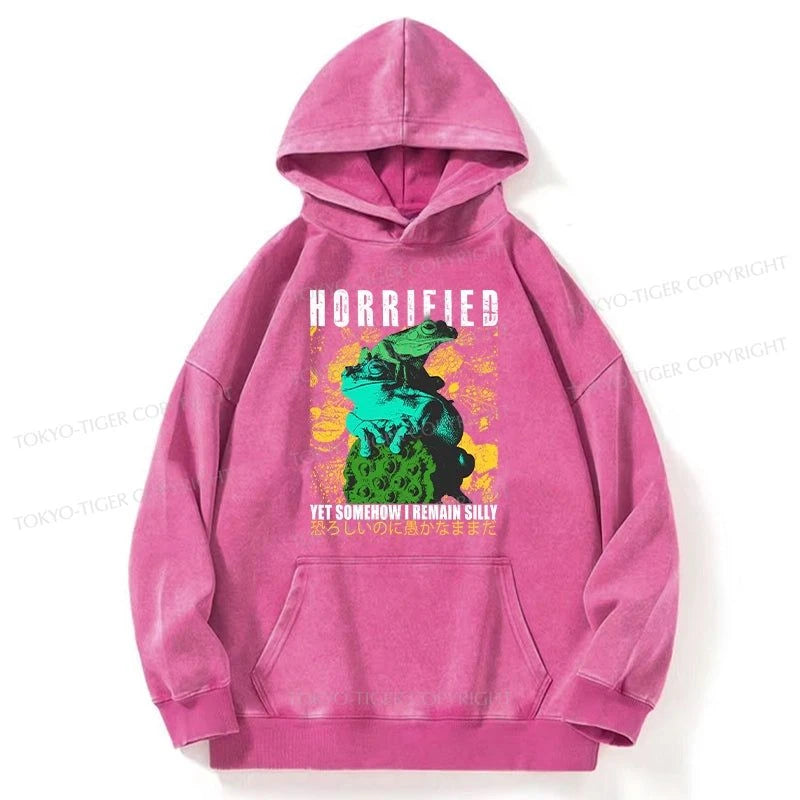 Tokyo-Tiger Horrified Two Frogs Funny Washed Hoodie