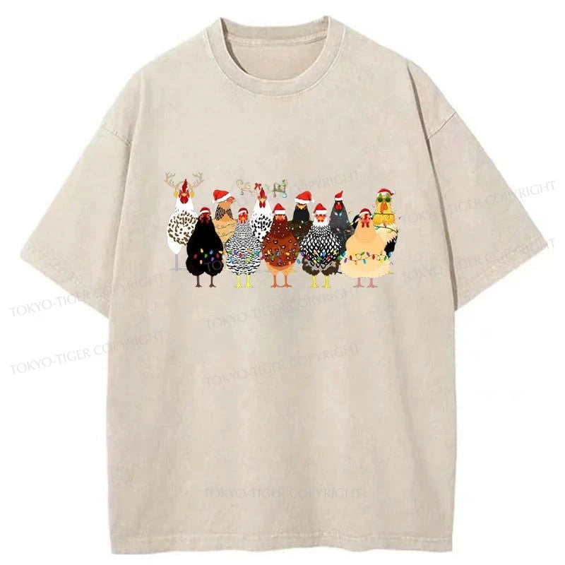 Tokyo-Tiger A Flock Of Christmas Chickens Washed T-Shirt