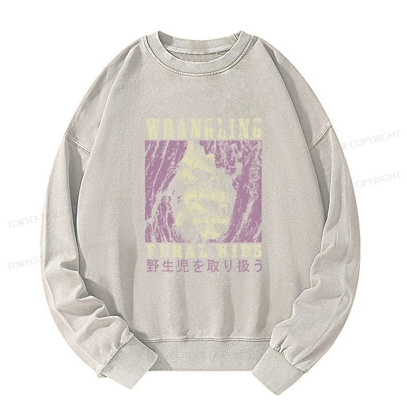 Tokyo-Tiger Wrangling Feral Raccoon Kids Washed Sweatshirt