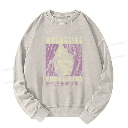 Tokyo-Tiger Wrangling Feral Raccoon Kids Washed Sweatshirt