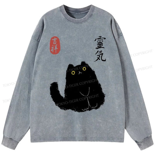 Tokyo-Tiger Black Civet Cat Washed Long Sleeve T-Shirt