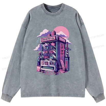 Tokyo-Tiger Japanese Vending Machines Washed Long Sleeve T-Shirt