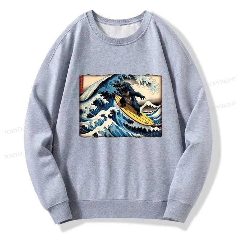 Tokyo-Tiger Dinosaur Surfing Japanese Sweatshirt