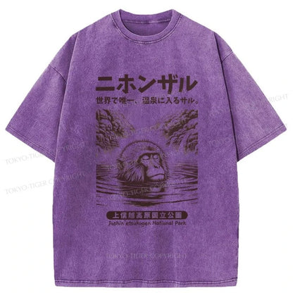 Tokyo-Tiger Macaque Monkey Hot Spring Washed T-Shirt