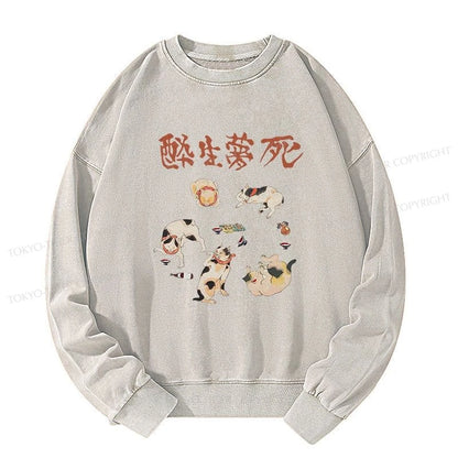 Tokyo-Tiger Drunken Cats Washed Sweatshirt