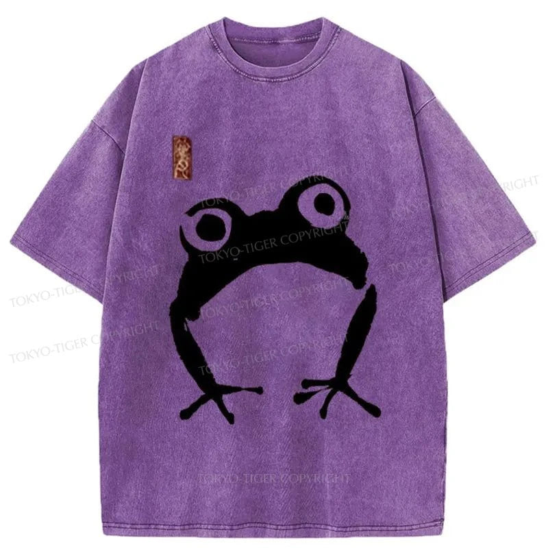 Tokyo-Tiger Japanese Woodblock Print Frog Washed T-Shirt