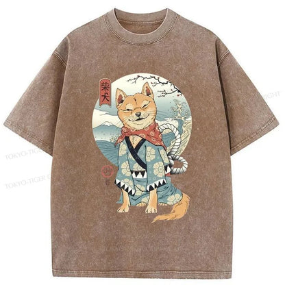 Tokyo-Tiger Samurai Shiba Dog Japanese Washed T-Shirt