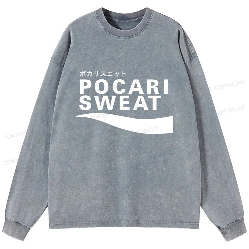 Tokyo-Tiger Japanese Pocari Sweat Logo Washed Long Sleeve T-Shirt