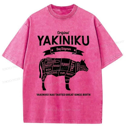 Tokyo-Tiger Yakiniku Beef Diagram Cow Japanese Washed T-Shirt